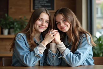 Deux adolescentes souriantes avec bagues en forme de cœur