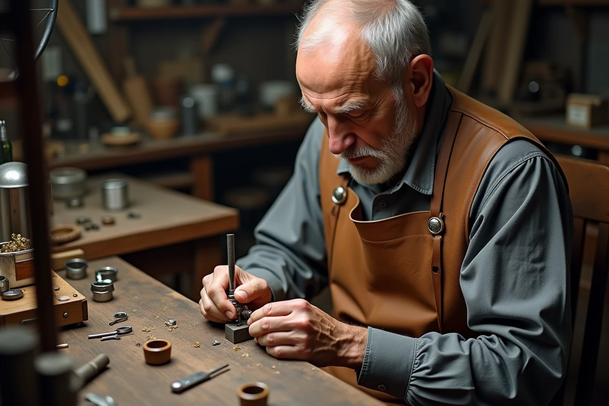 Artisan bijoutier gravant une chevalière homme en or sur mesure dans un atelier de joaillerie artisanale