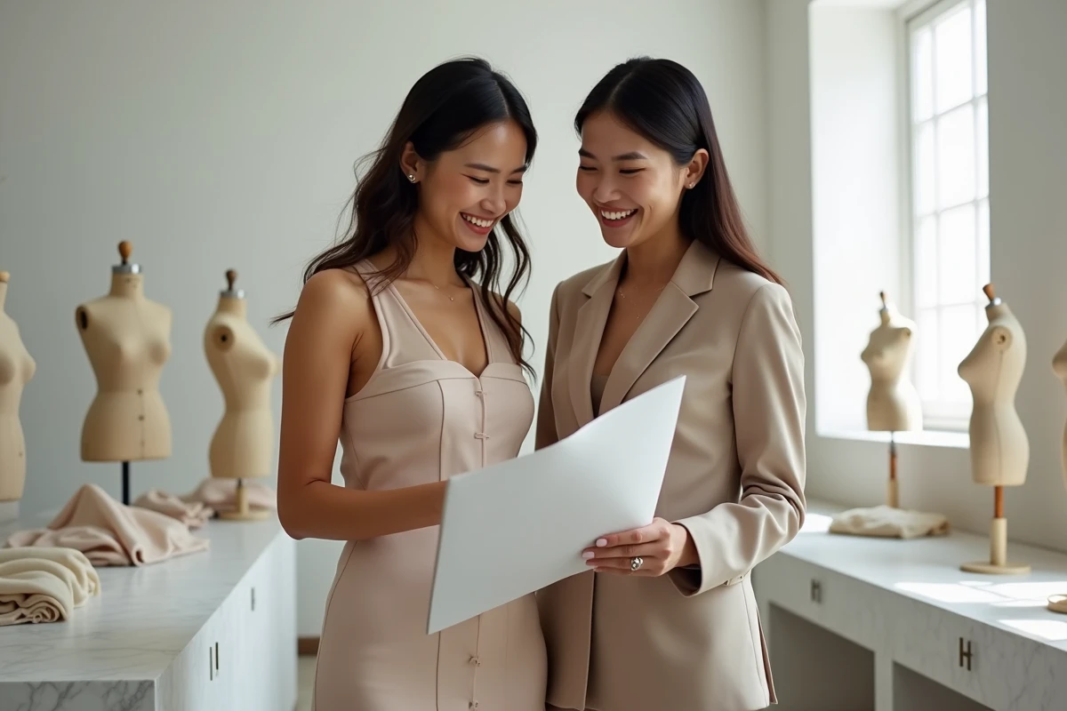 Deux femmes élégantes dans un atelier de couture moderne