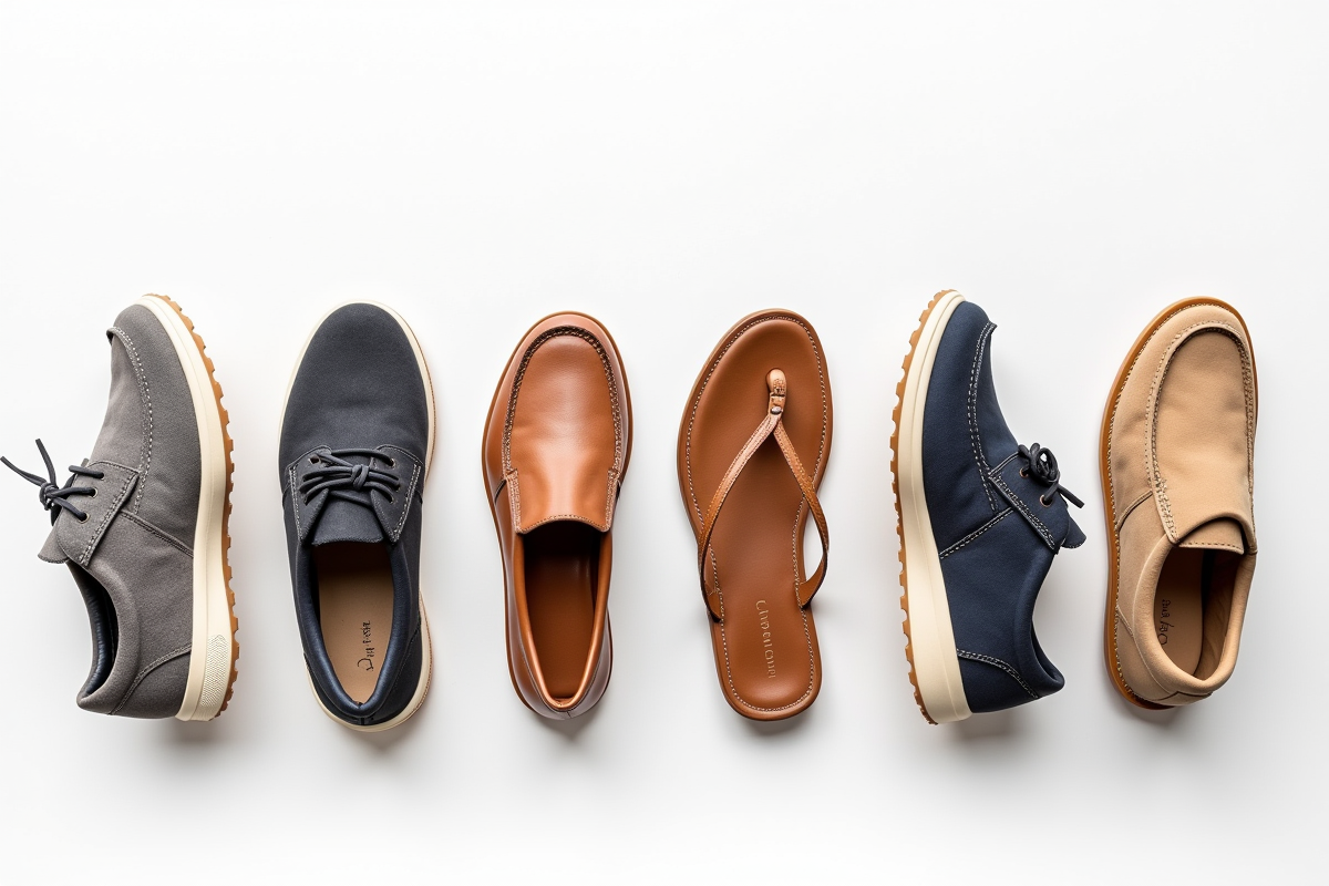 Variété de chaussures confortables sur fond blanc lumineux