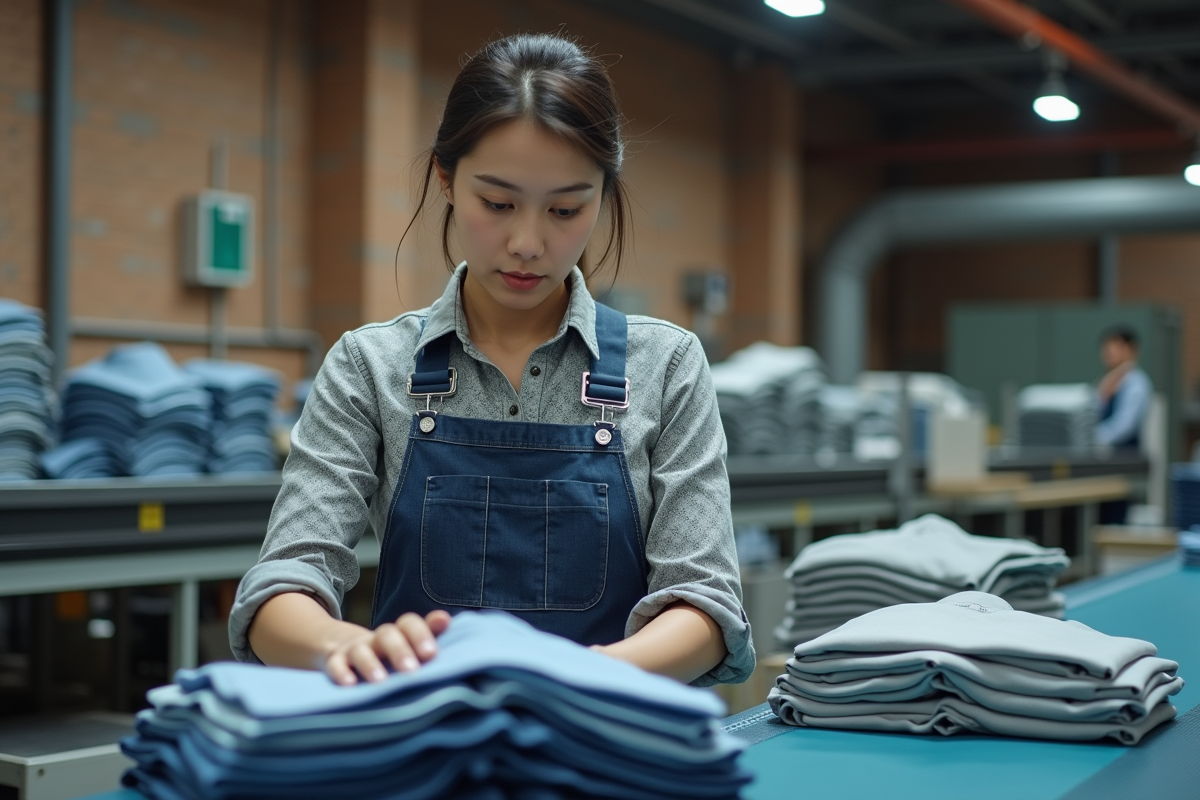Jeune femme inspectant un vêtement dans l