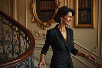 Femme élégante montant un escalier parisien historique
