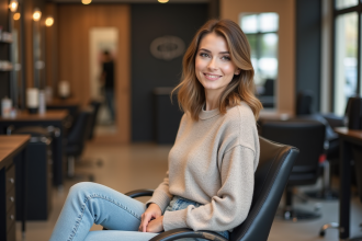 Femme élégante dans un salon moderne avec miroir
