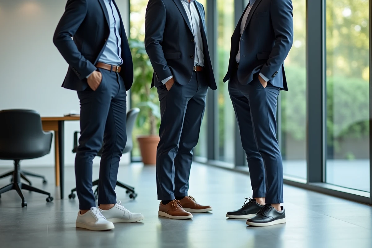 Groupe d hommes en sneakers lors d une discussion