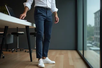 Homme en tenue professionnelle avec sneakers modernes