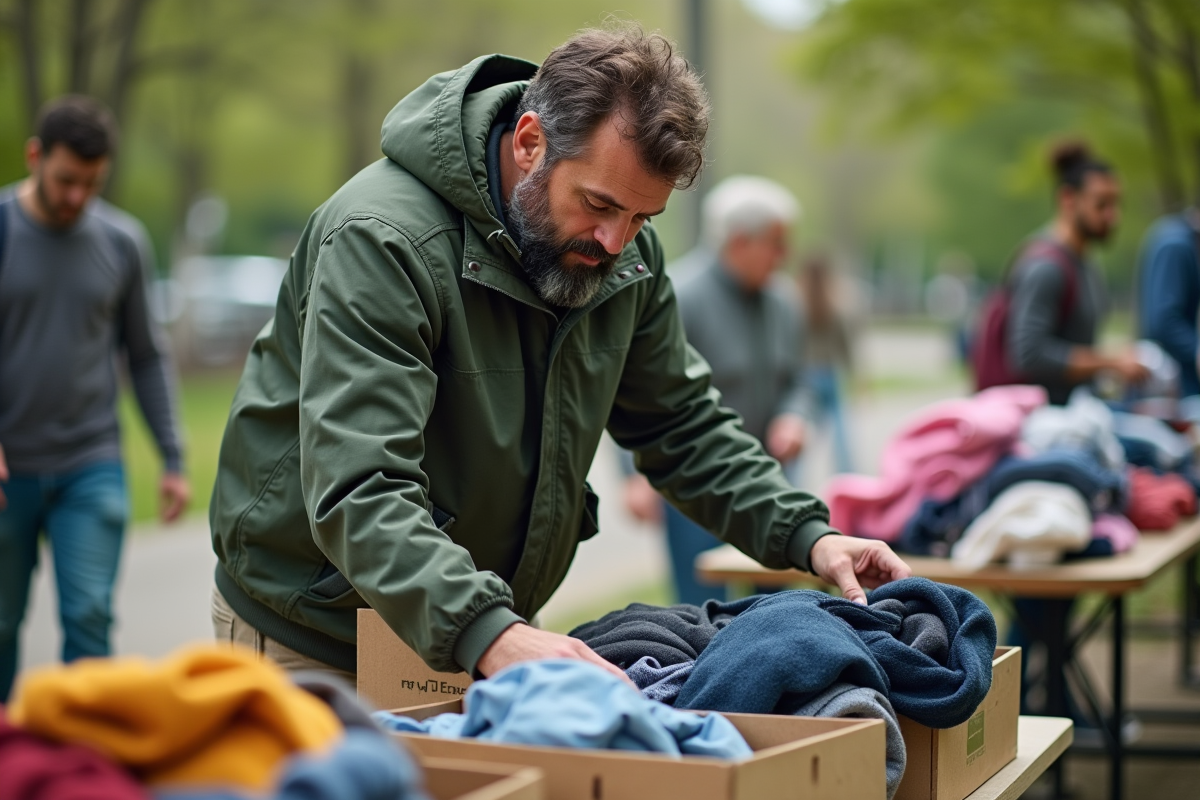 Homme triant des vêtements lors d