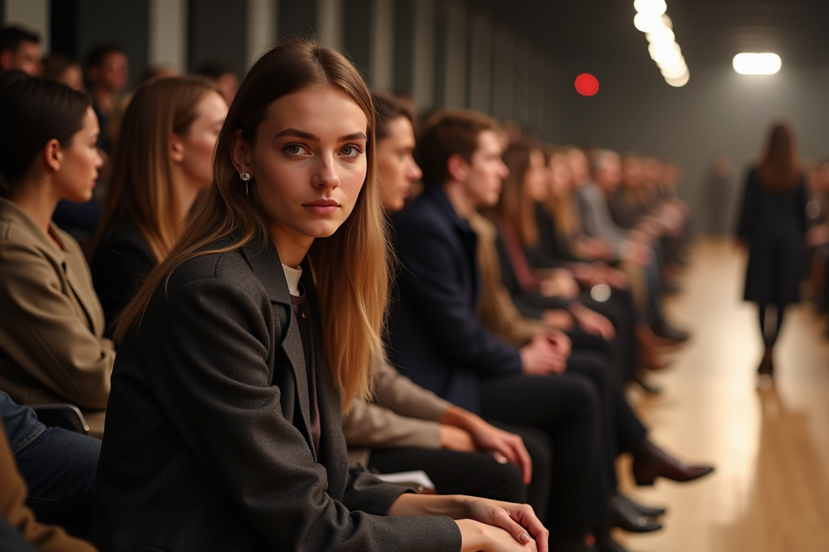 Jeune femme confiante en première ligne lors d un défilé de mode