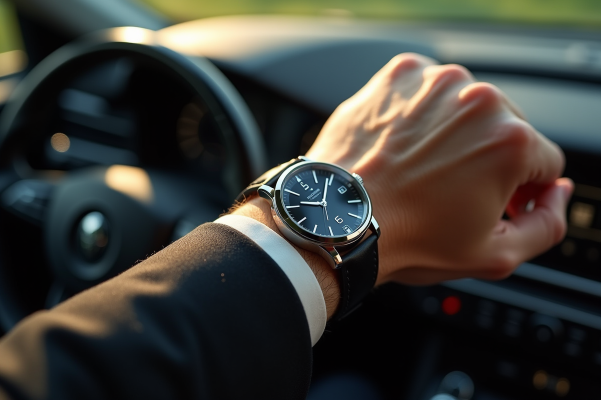 Main élégante tenant une montre suisse de prestige