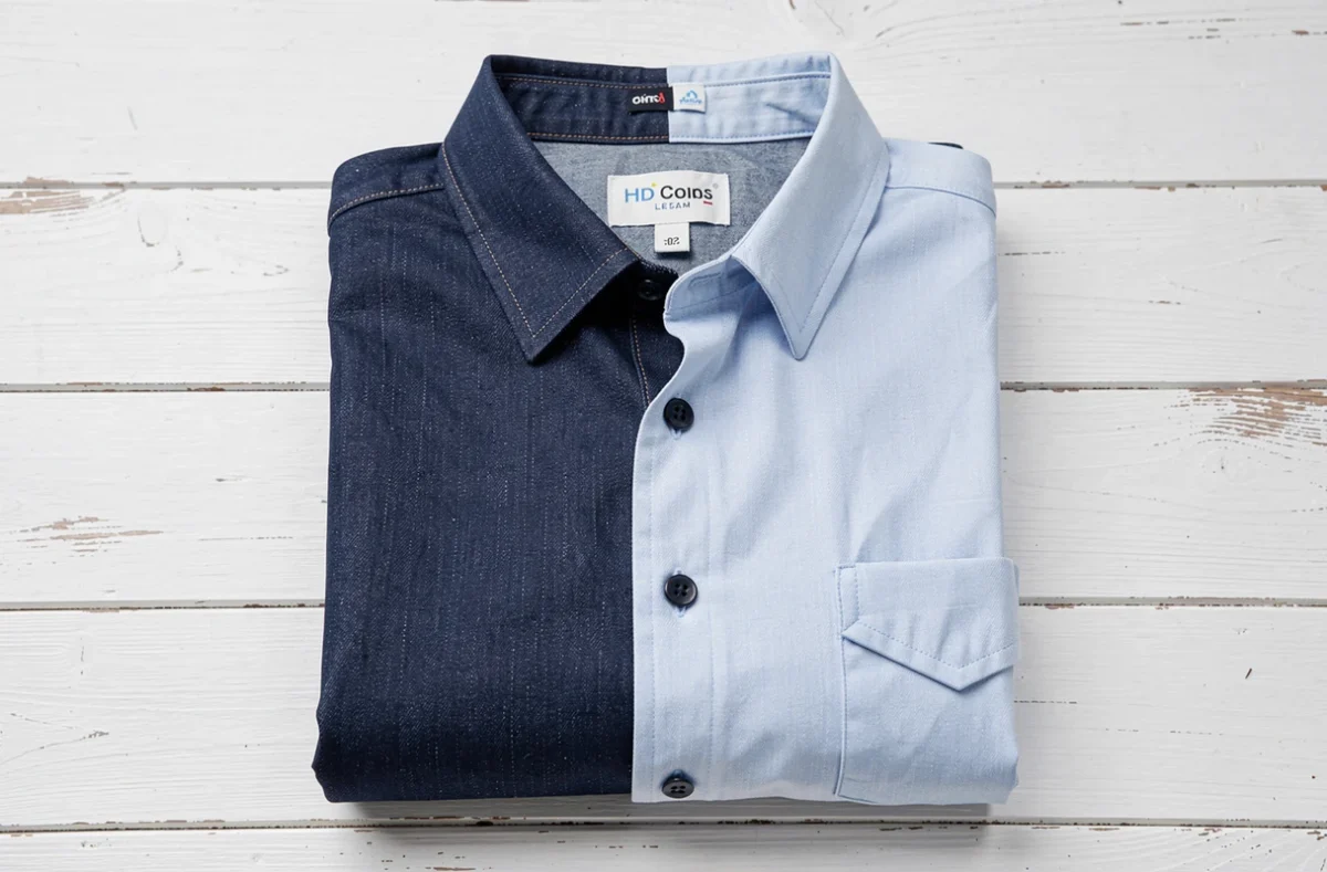 Tenue dans les tons de bleu marine, denim et bleu ciel