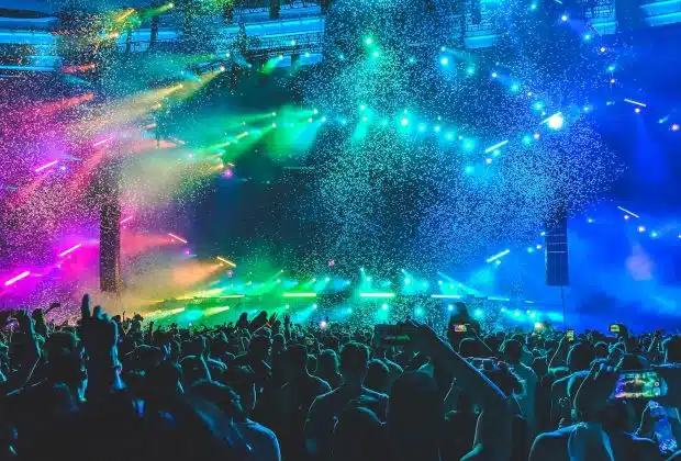 group of people in front of stage